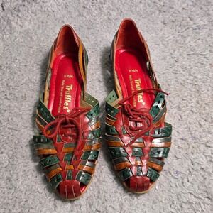 VTG Truffles Huarache Flats Multicolor Leather Woven Lace Up Women 6.5 Excellent